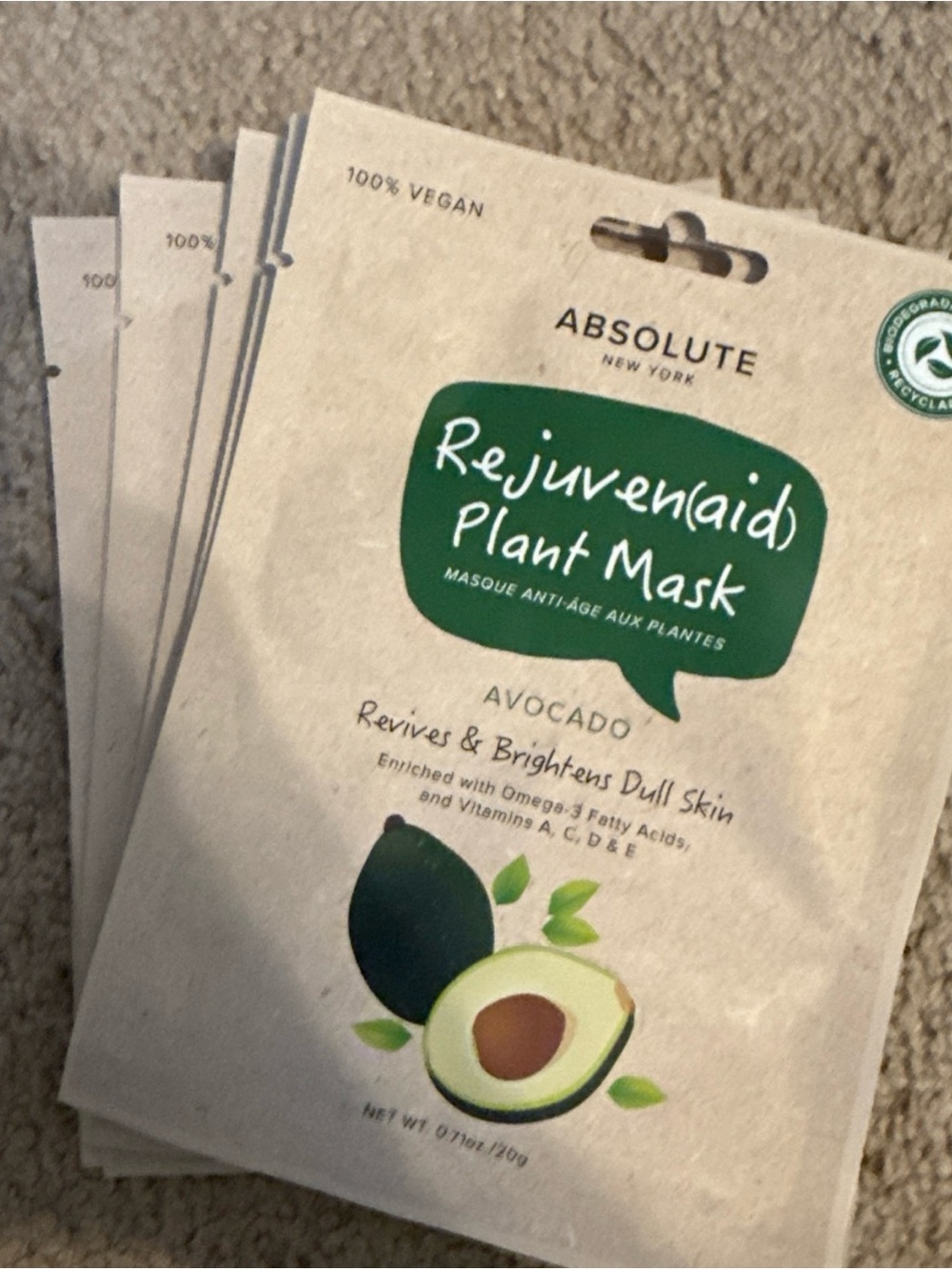 Lot of 6 Absolute New York Rejuven(aid) AVOCADO Plant Face Mask 0.71 Oz. NEW